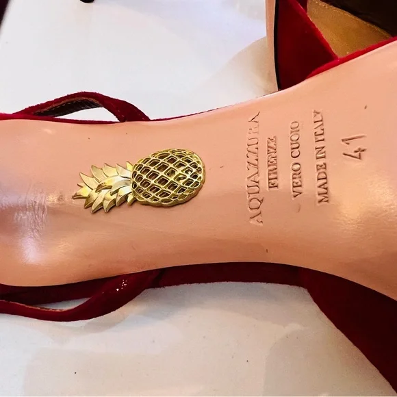 Aquazzura Red Pom Pom Heels - Picture 5 of 14